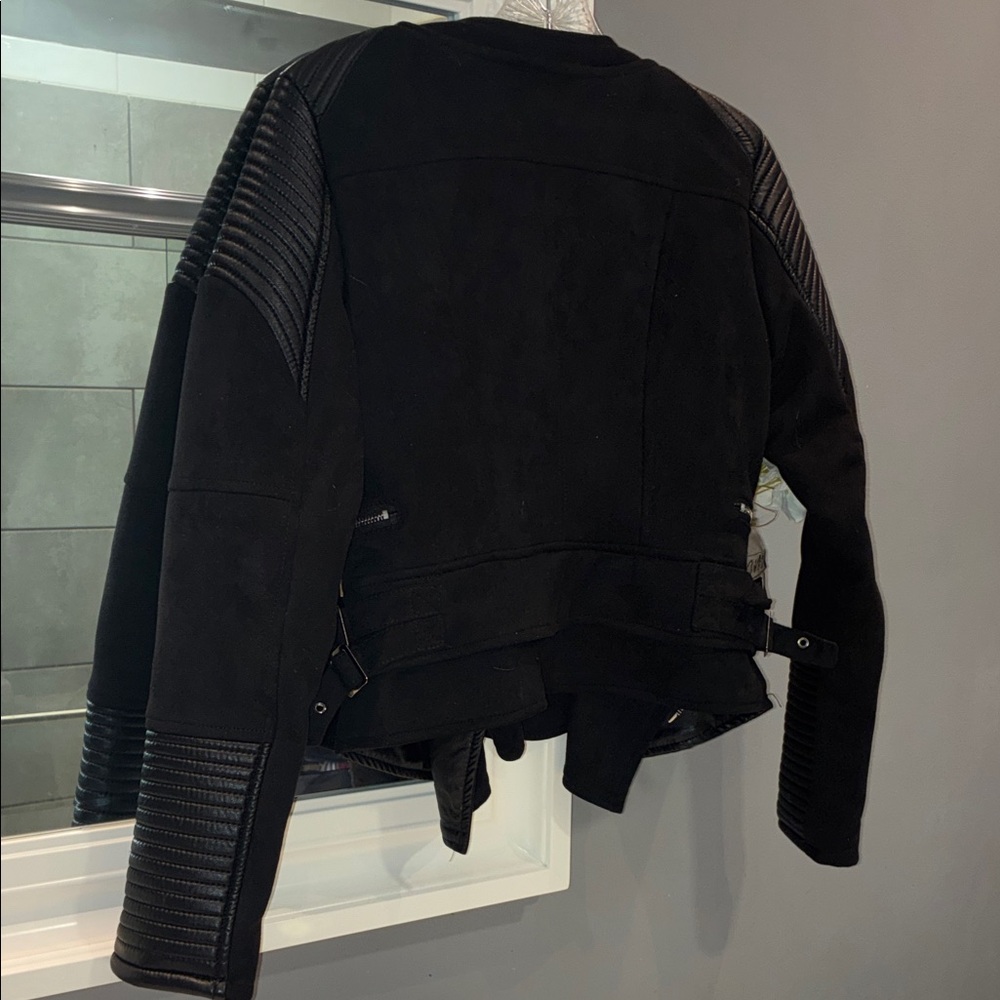 Black Quilted Sleeve Moto Jacket - Picture 3 of 6
